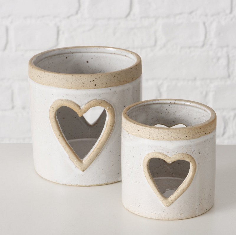 Bicchiere porta tealight con cuore realizzato a mano in gres